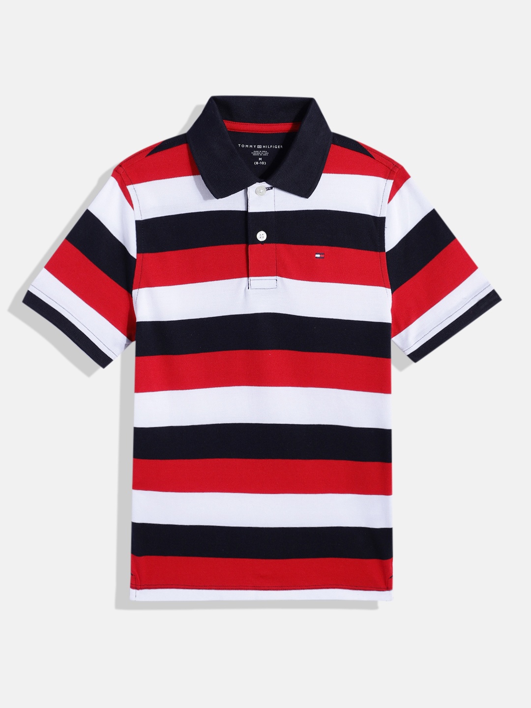 

Tommy Hilfiger Boys Striped Polo Collar Pure Cotton T-shirt, Blue