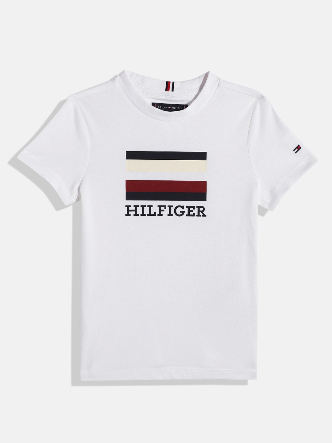 

Tommy Hilfiger Boys Brand Logo Print Knitted Pure Cotton T-shirt, White