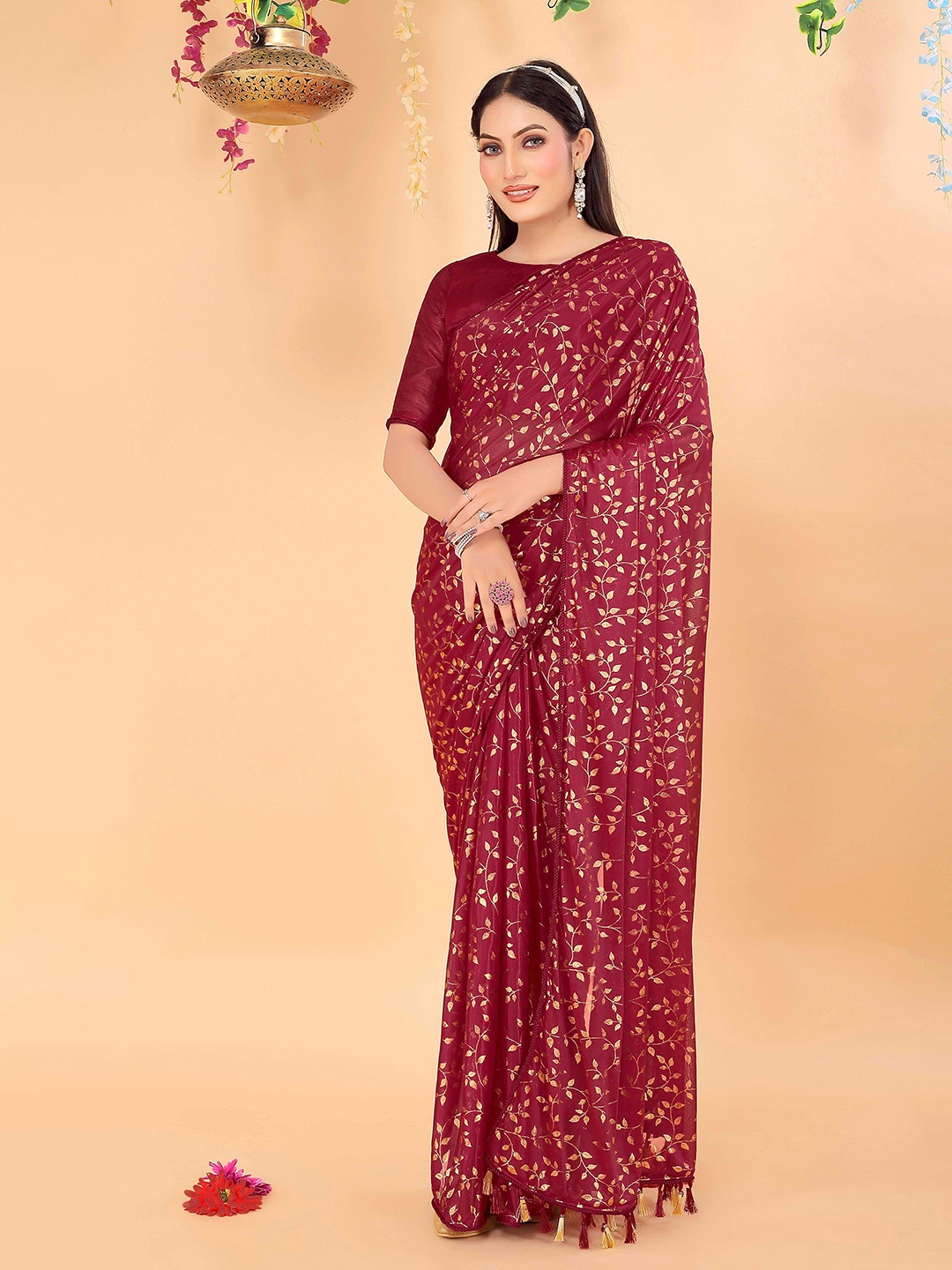 

Florence Floral Printed Saree, Red