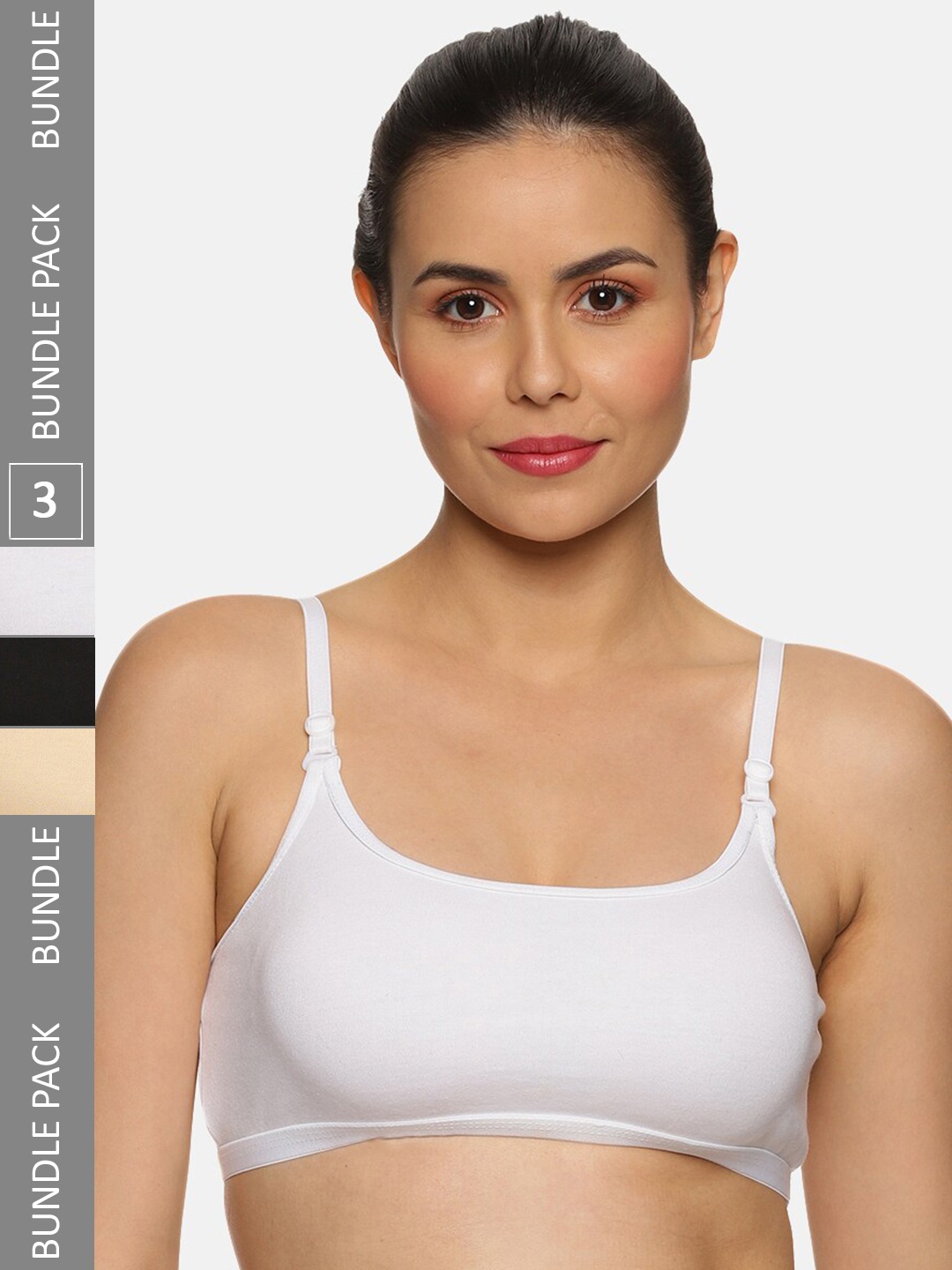 

NOT YET by us Pack Of 3 Medium Coverage Cotton Sports Bra, Black