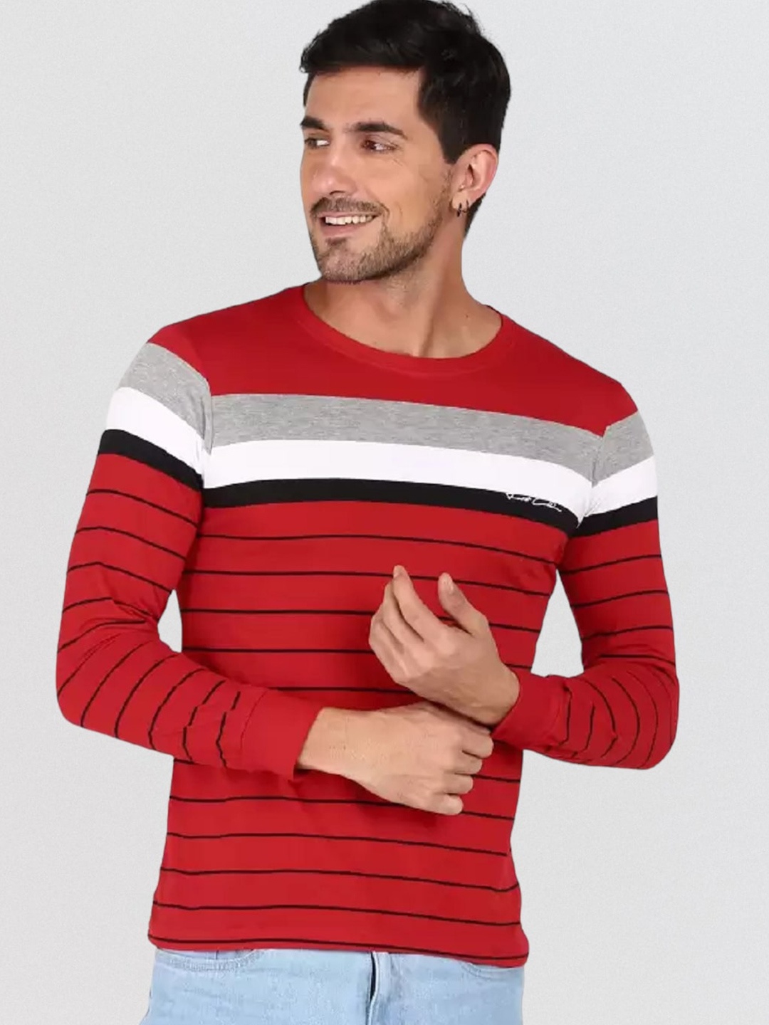 

Fort Collins Men Striped Long Sleeves Cotton T-shirt, Red