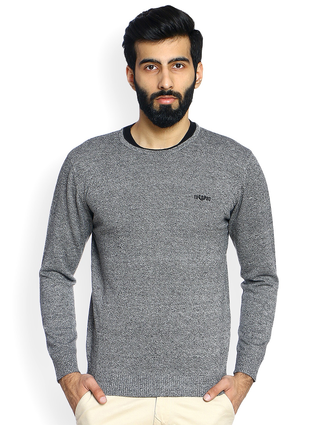 

Duke Men Grey Melange Solid Pullover