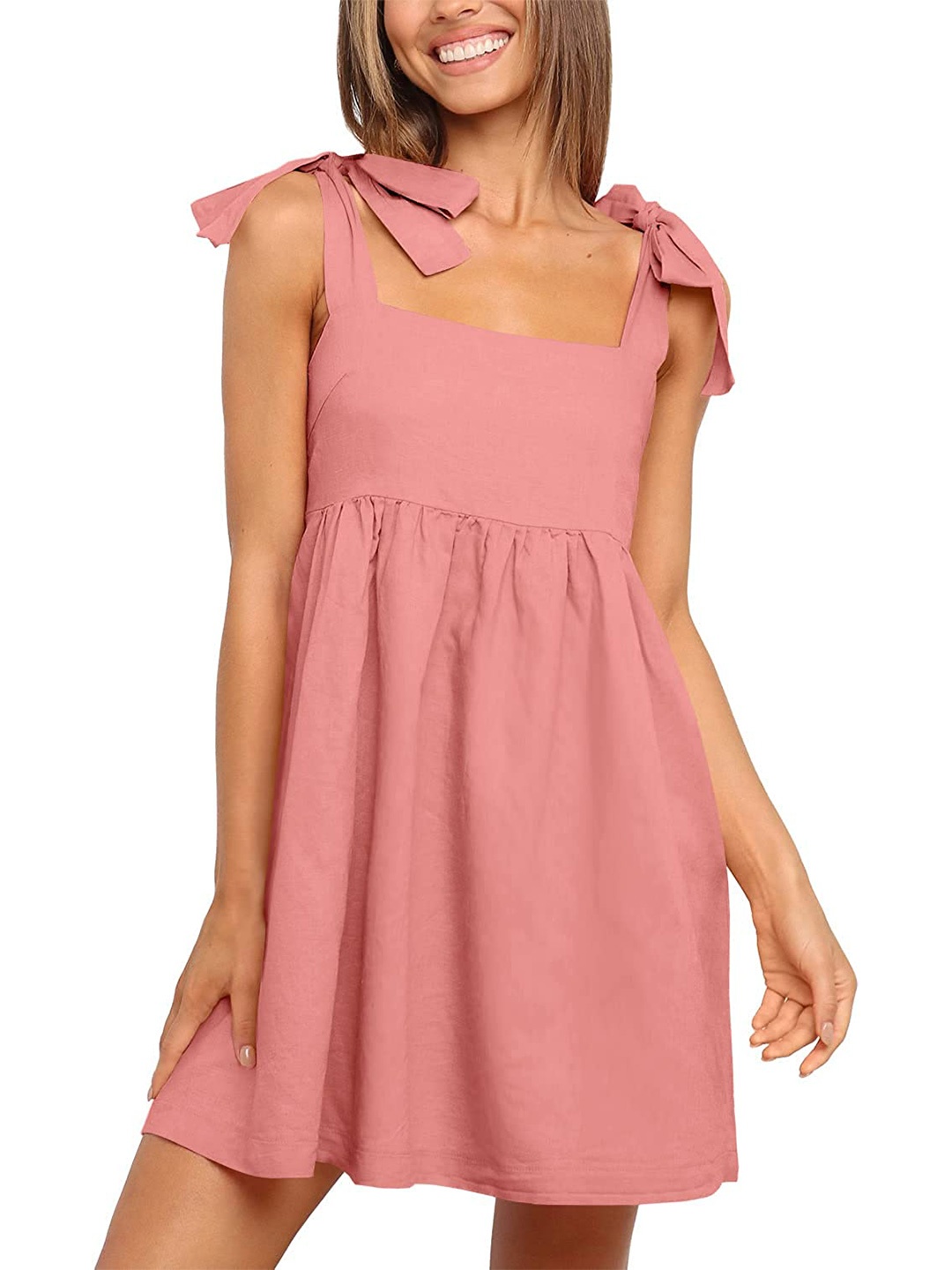 

Samsara Couture Shoulder Straps Gathered or Pleated A-Line Dress, Pink