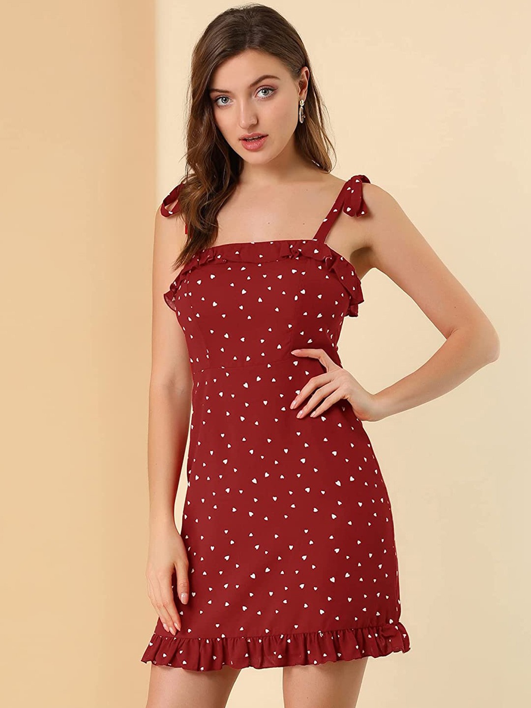 

Samsara Couture Conversational Printed Shoulder Straps Mini Sheath Dress, Maroon