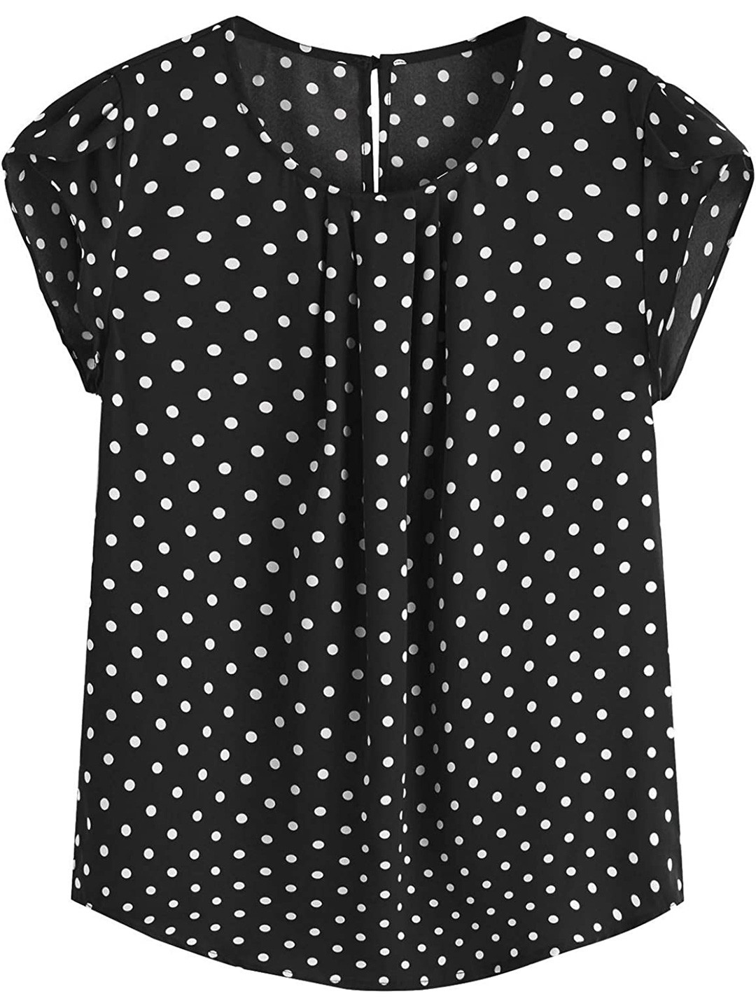 

Samsara Couture Polka Dot Printed Round Neck Pleated Top, Black