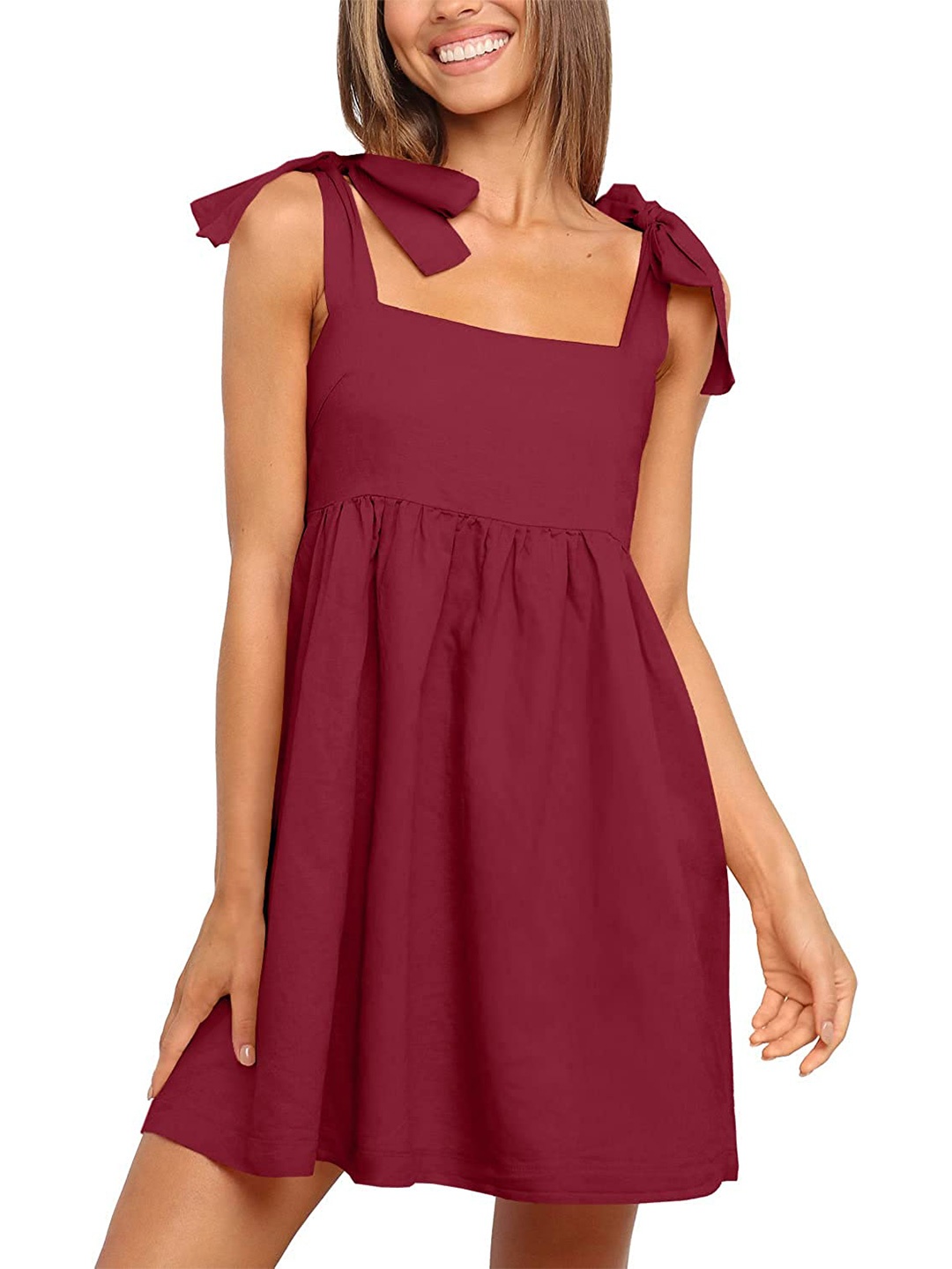 

Samsara Couture Shoulder Straps Gathered Fit & Flare Dress, Maroon