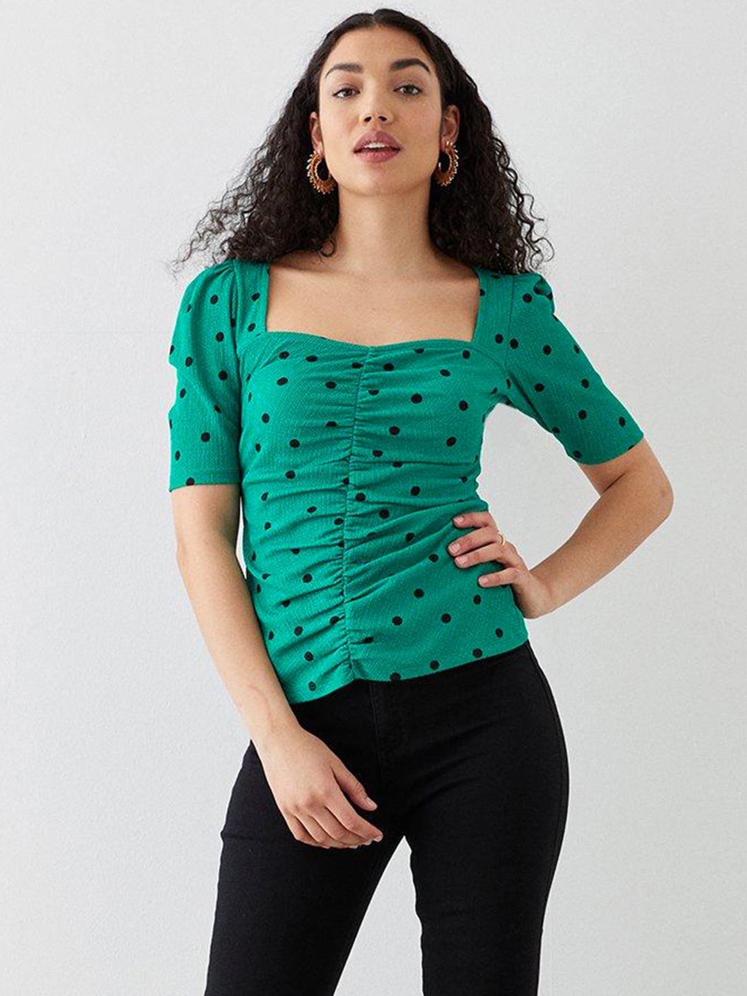 

DOROTHY PERKINS Petite Polka Dot Print Top, Green