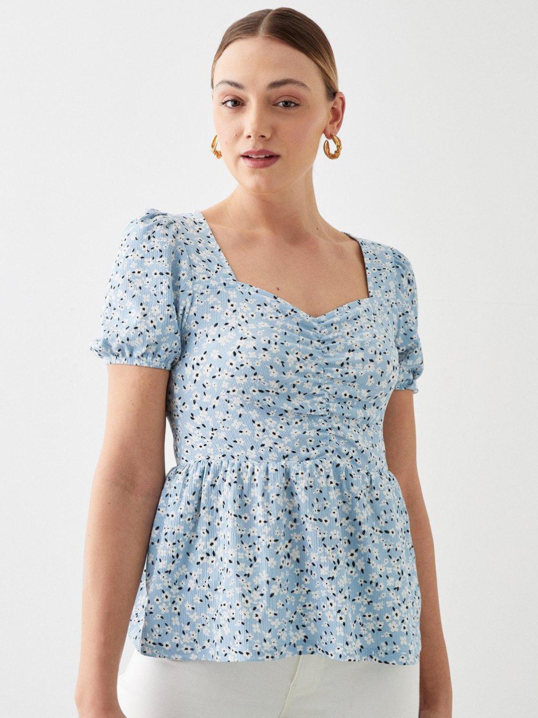 

DOROTHY PERKINS Floral Print Ruched A-Line Top, Blue