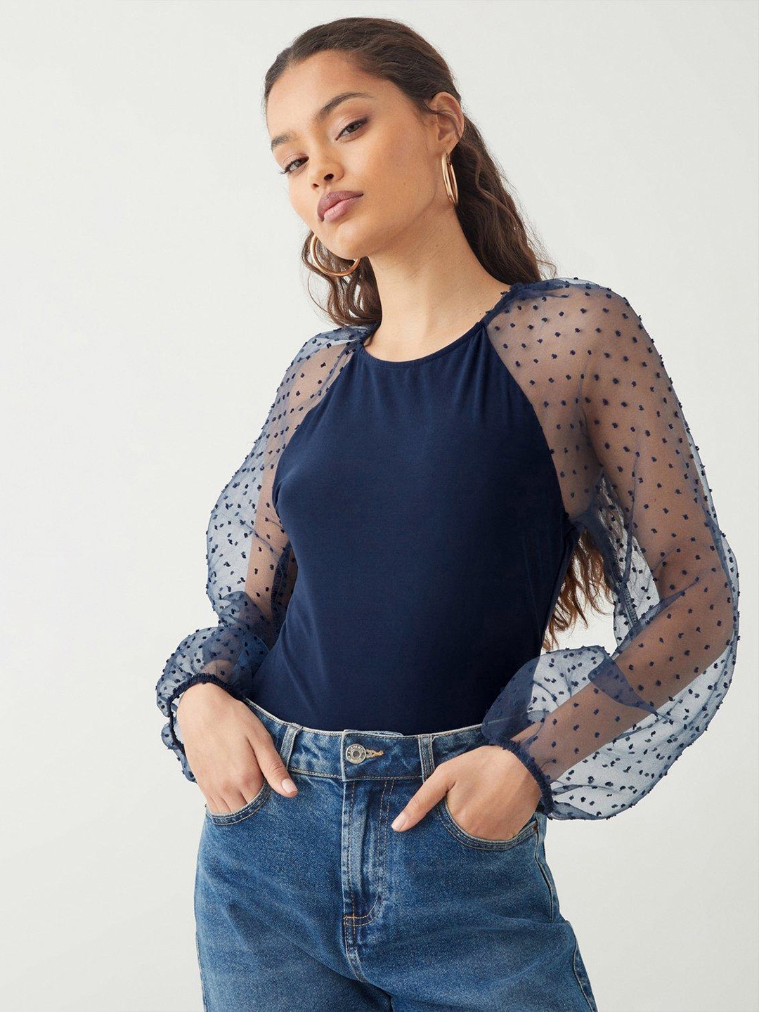

DOROTHY PERKINS Petite Puff Sleeve Top, Navy blue