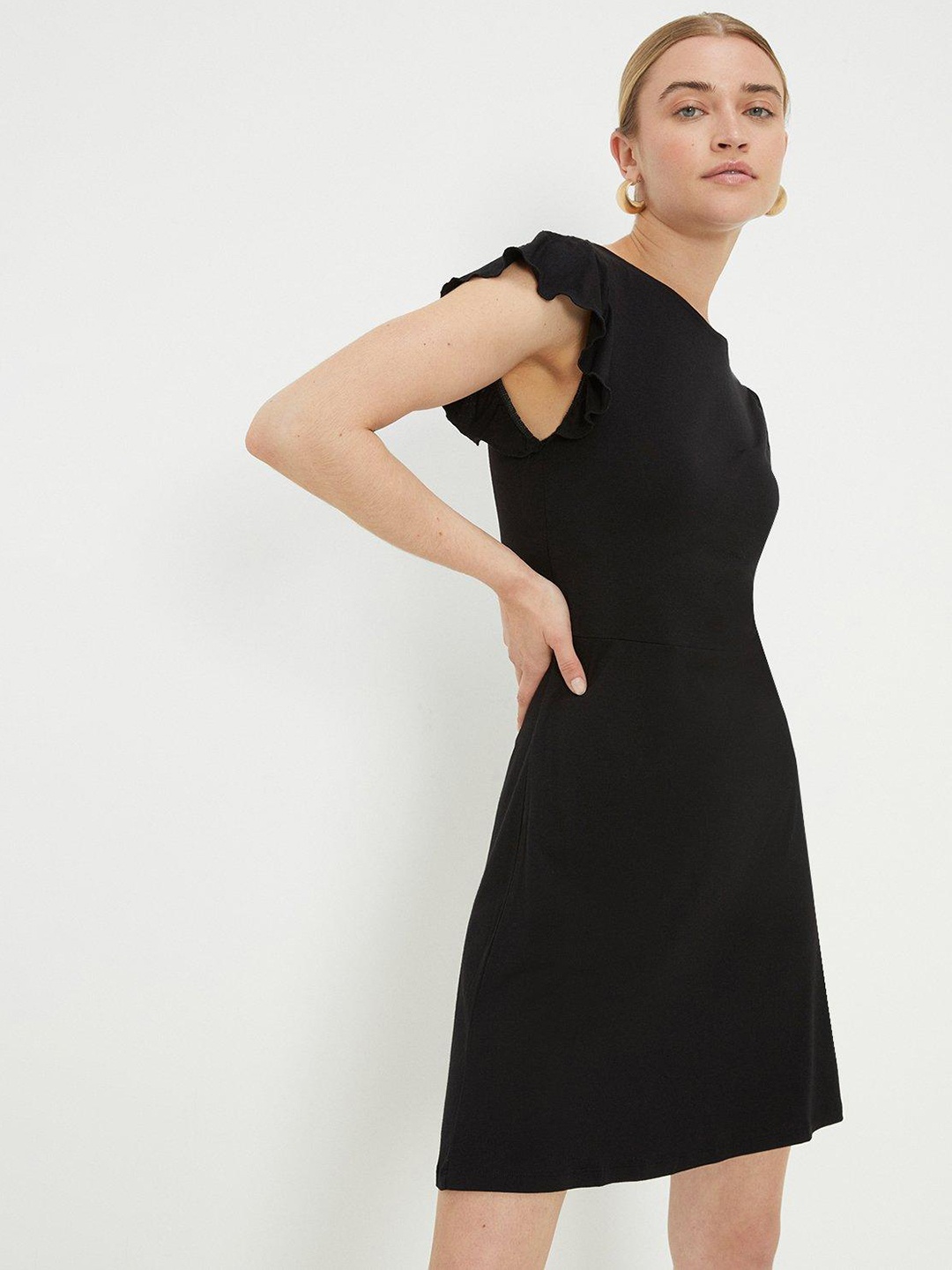 

DOROTHY PERKINS Flutter Sleeves A-Line Mini Dress, Black