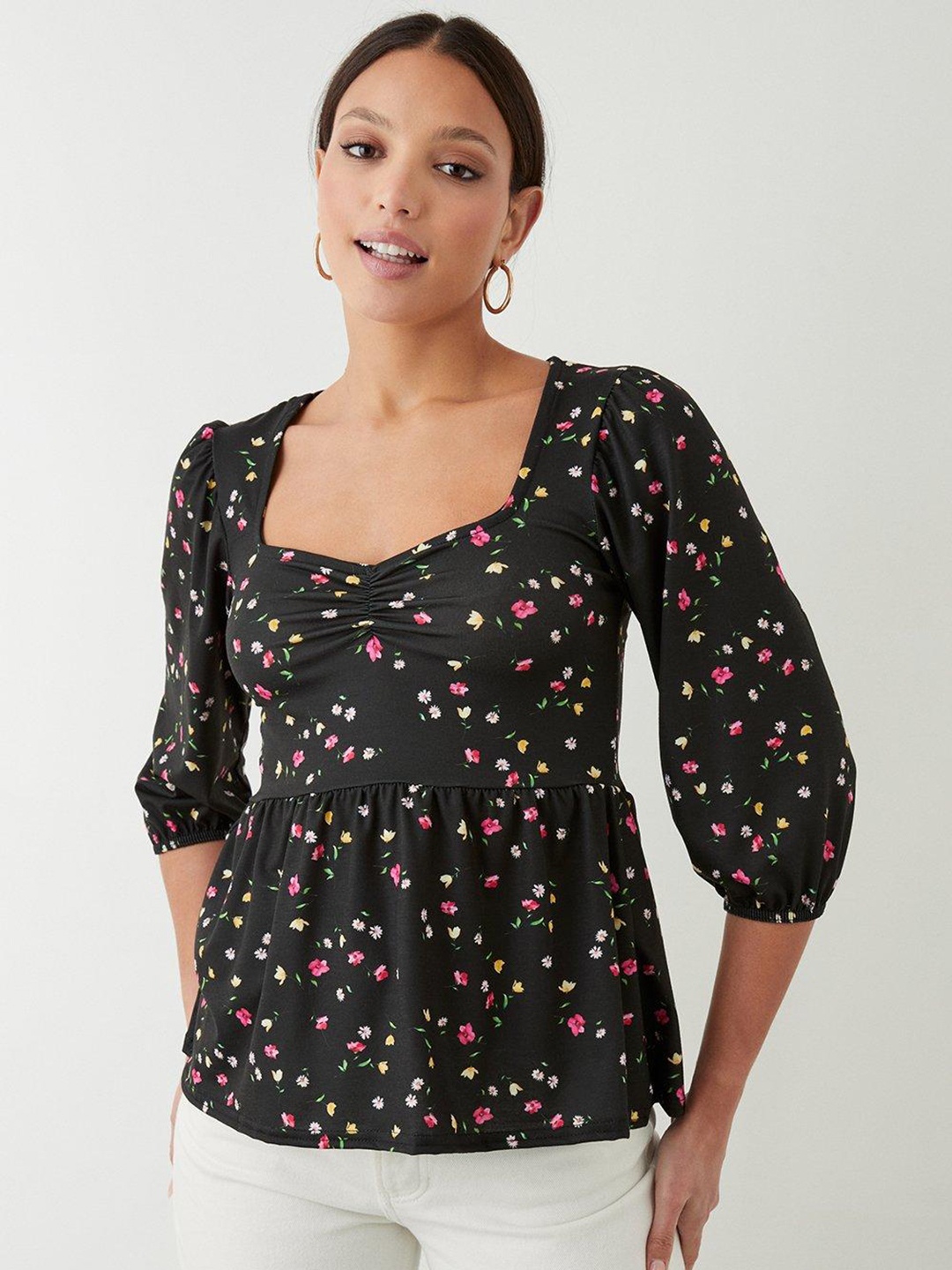 

DOROTHY PERKINS Floral Print A-Line Top, Black