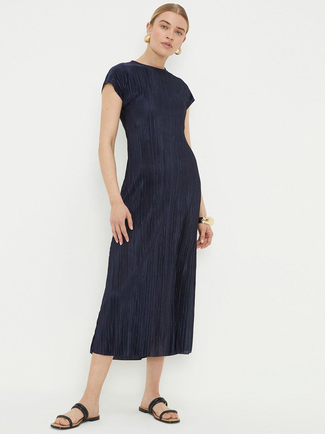 

DOROTHY PERKINS Plisse A-Line Midi Dress, Navy blue