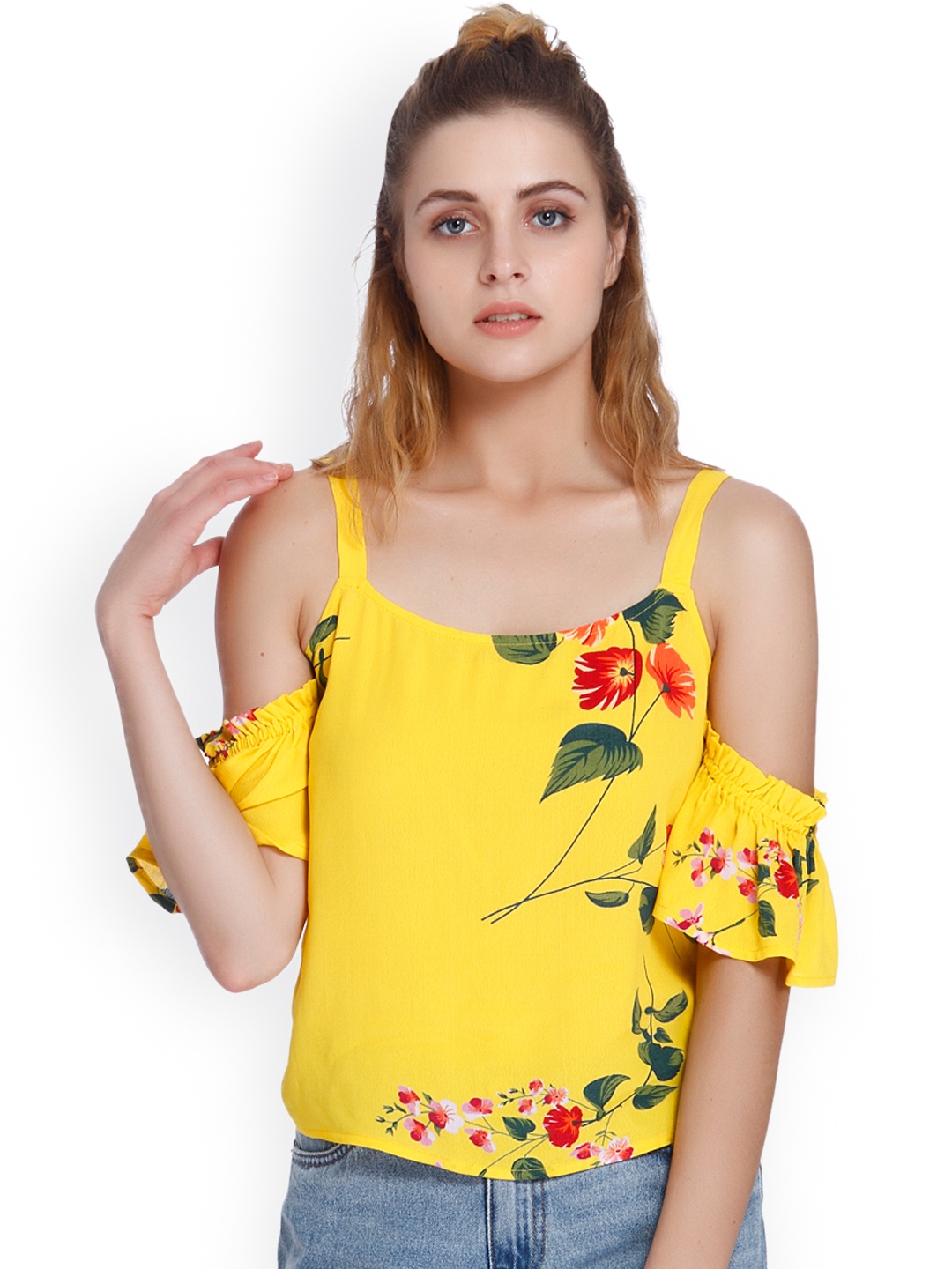 

ONLY Women Yellow Printed Top