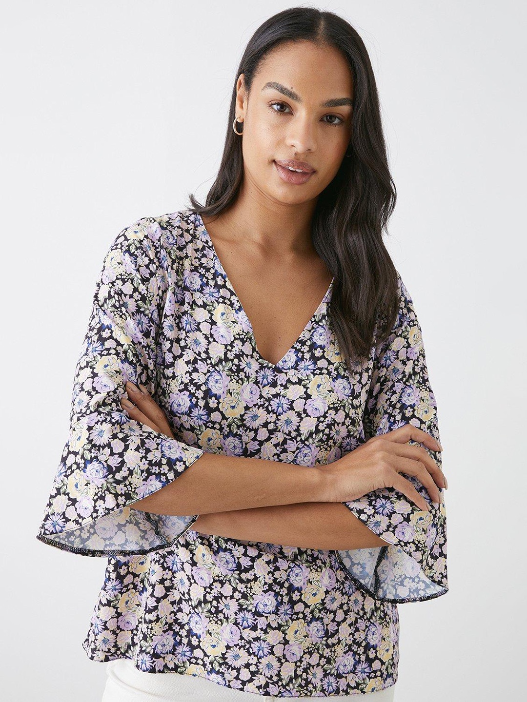 

DOROTHY PERKINS Floral Print Top, Black