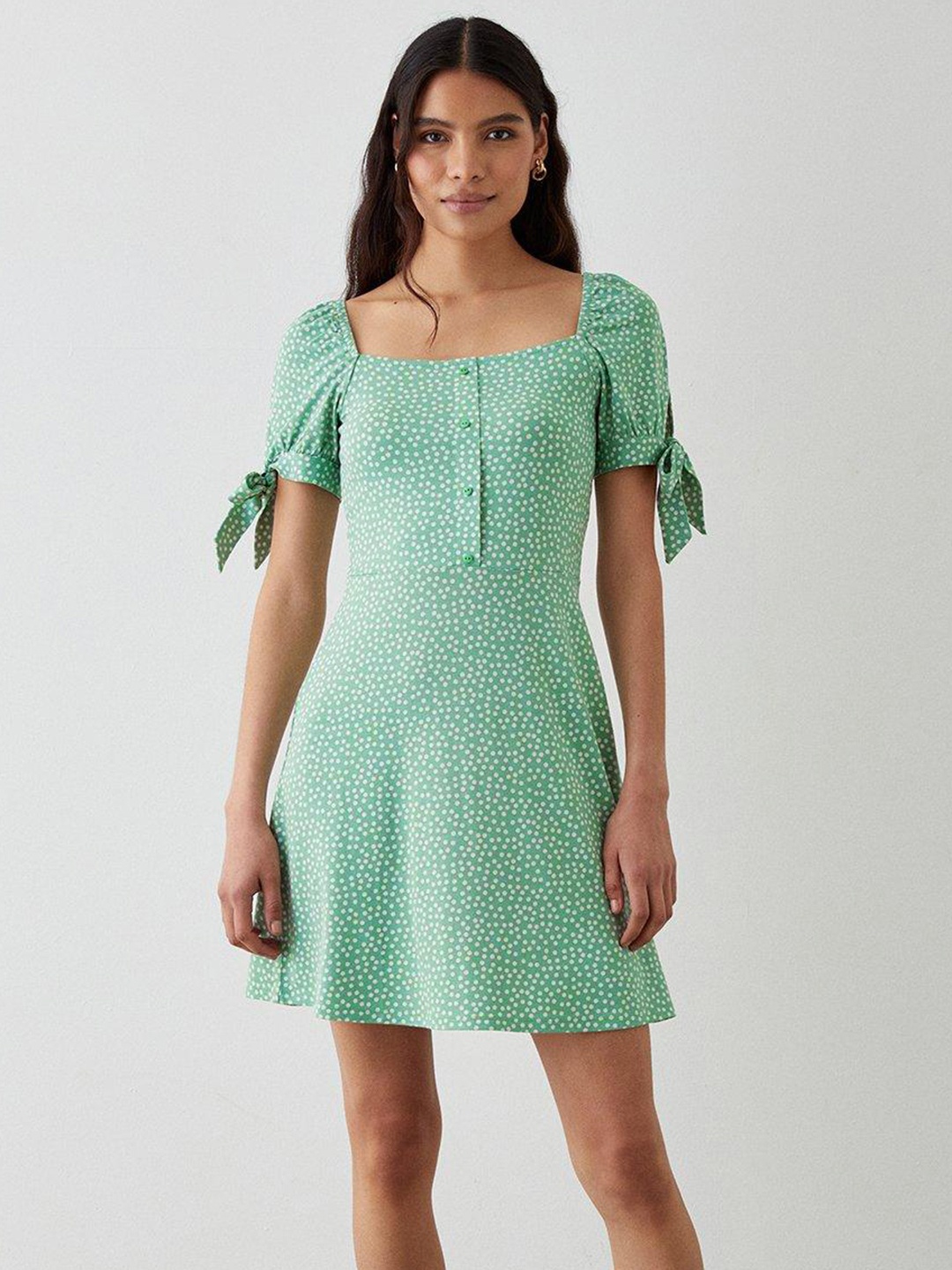 

DOROTHY PERKINS Printed Button Front Mini Dress, Green
