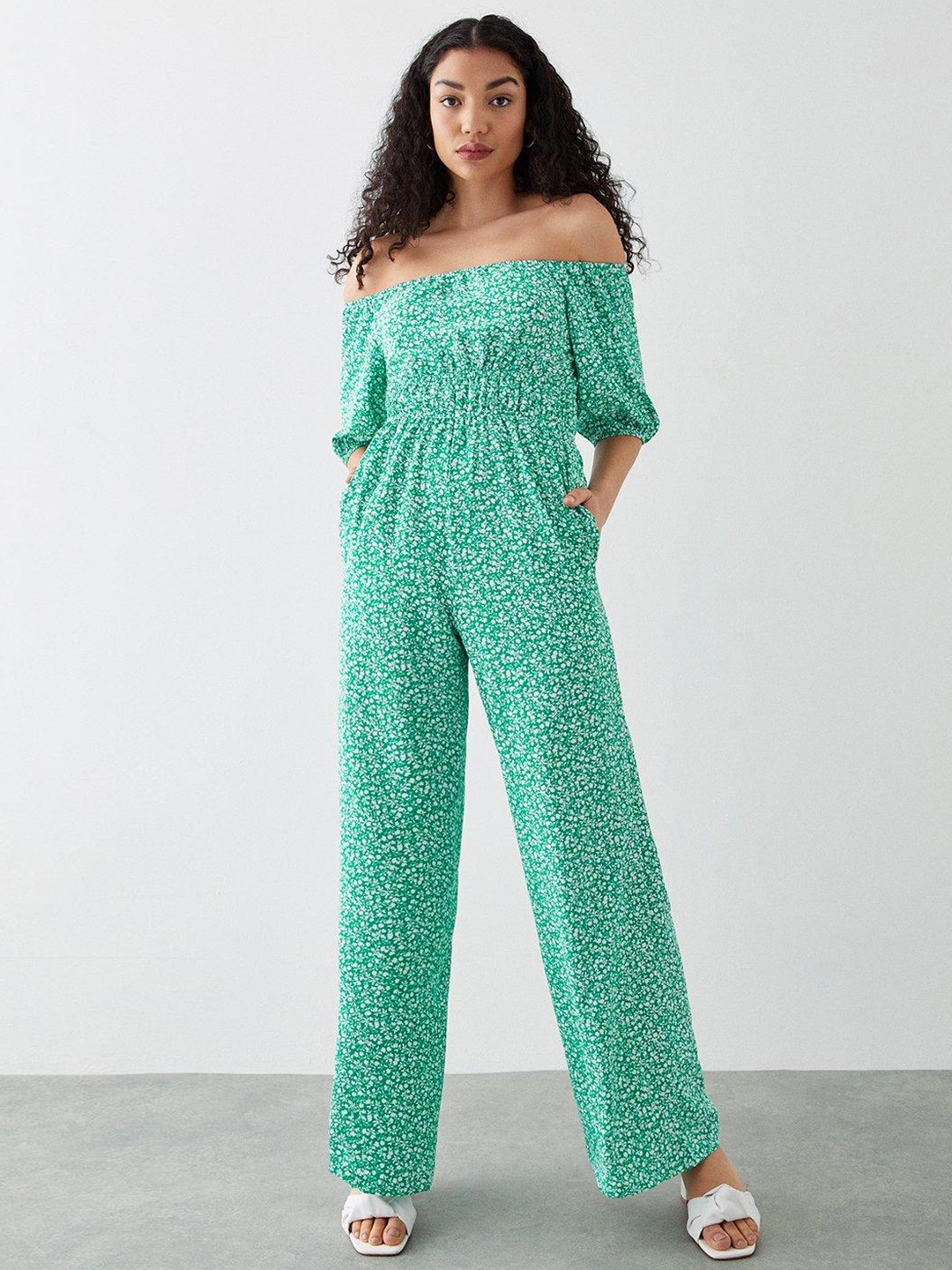 DOROTHY PERKINS Floral Print Bardot Jumpsuit, Sea green