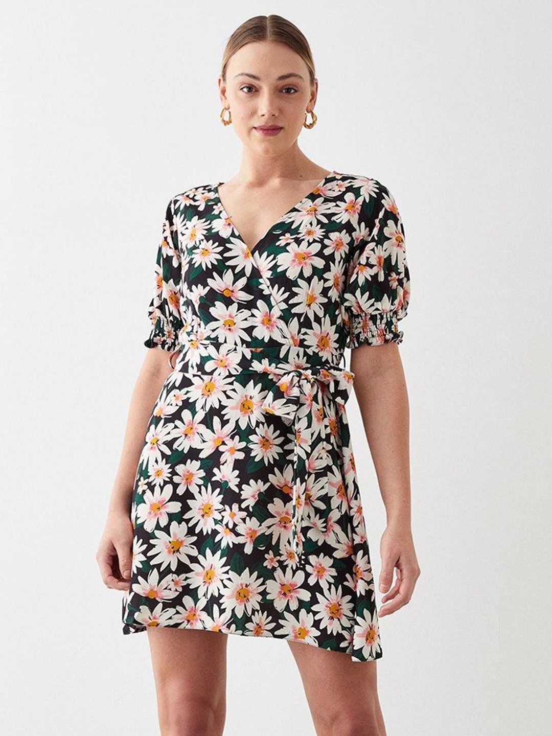 

DOROTHY PERKINS Floral Print Wrap Mini Dress, Black