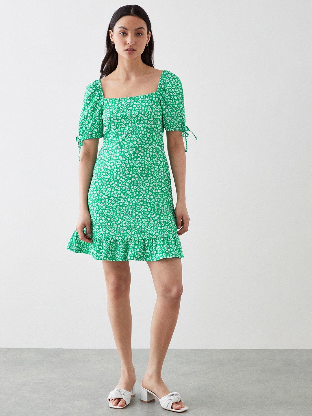 

DOROTHY PERKINS Petite Floral Print A-Line Mini Dress, Green