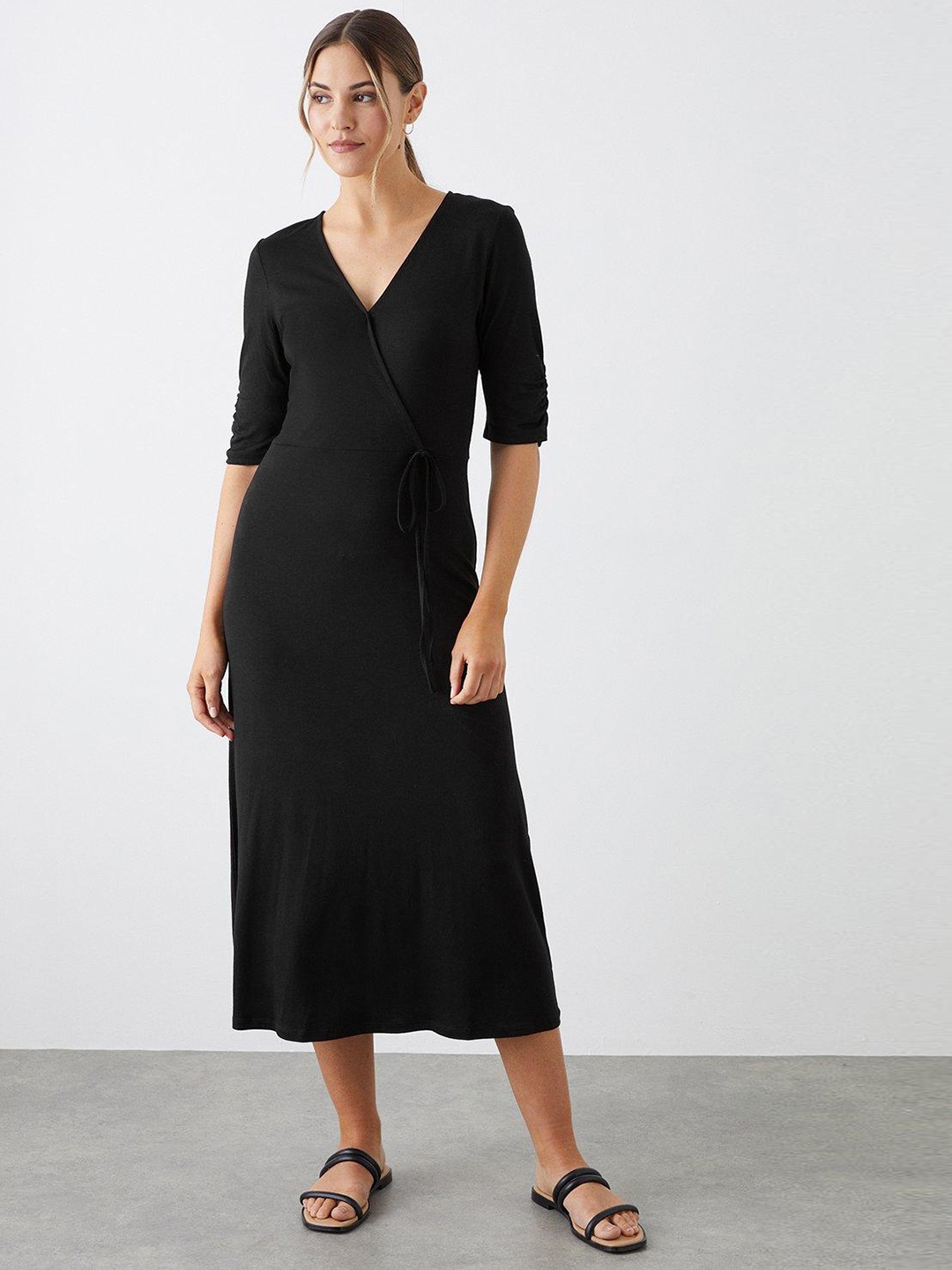 

DOROTHY PERKINS V-Neck Wrap Midi Dress, Black