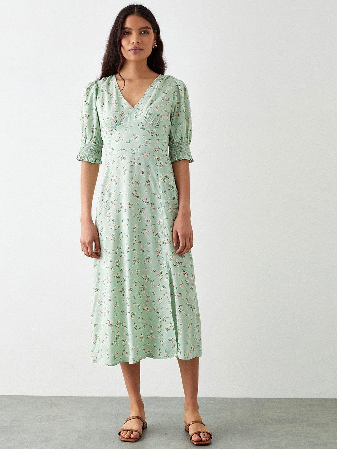 

DOROTHY PERKINS Floral Print Empire Midi Dress, Green