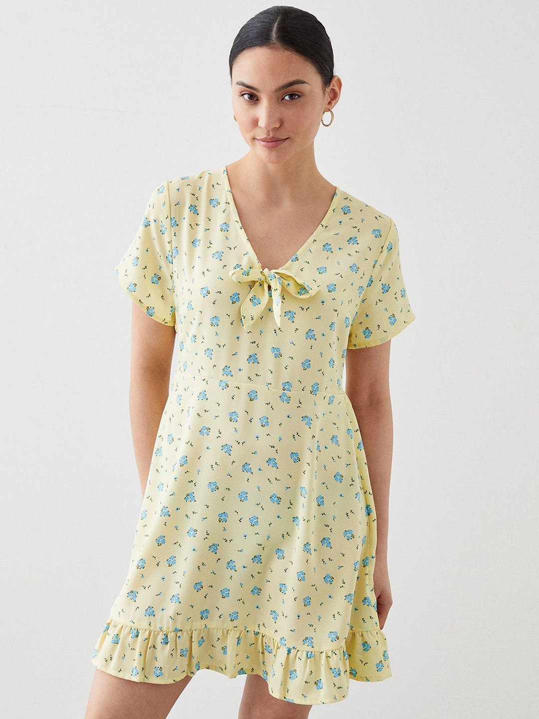 

DOROTHY PERKINS Petite Floral Print A-Line Mini Dress, Yellow