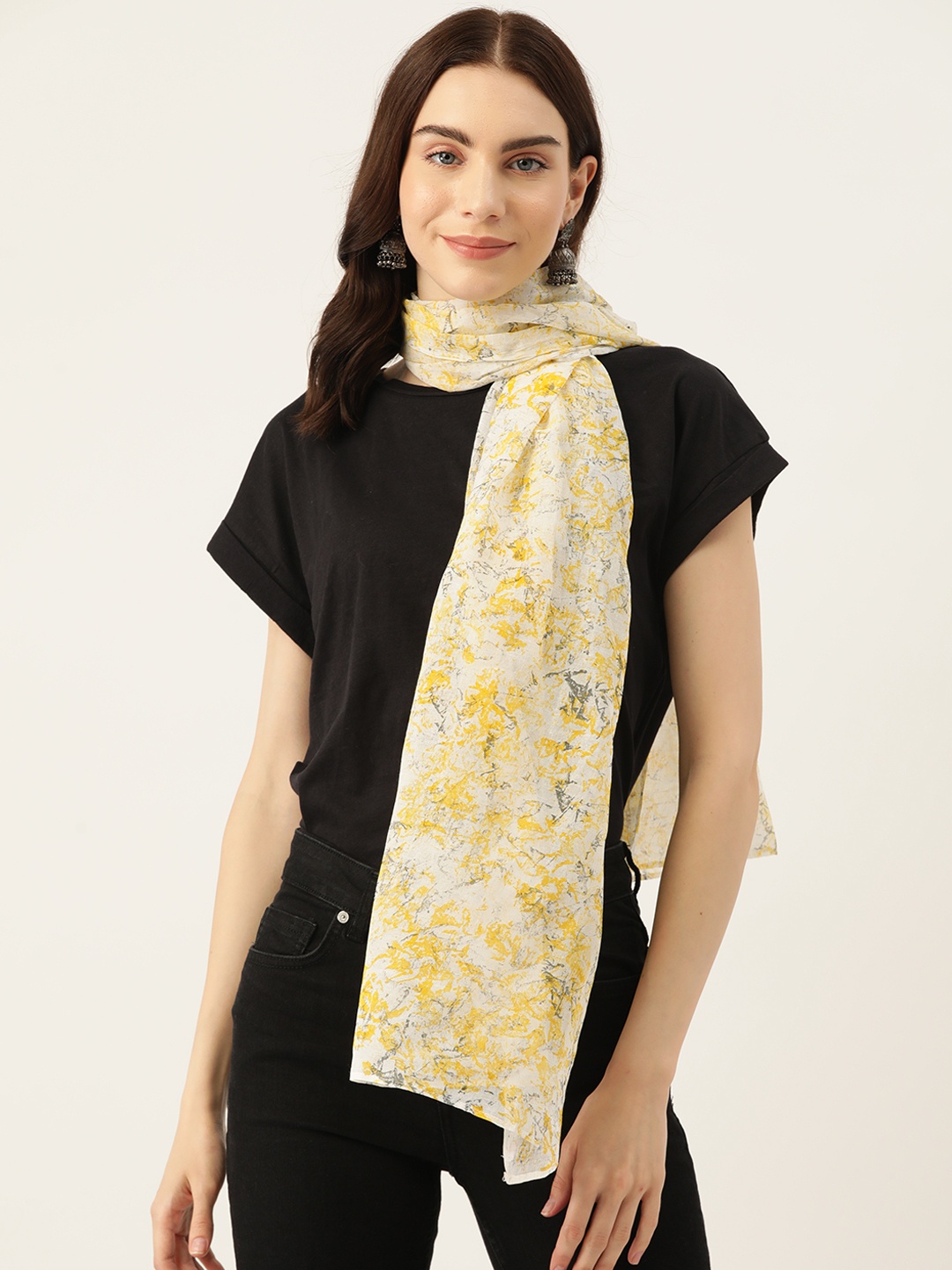 

ArtEastri Abstract Printed Pure Cotton Stole, Cream