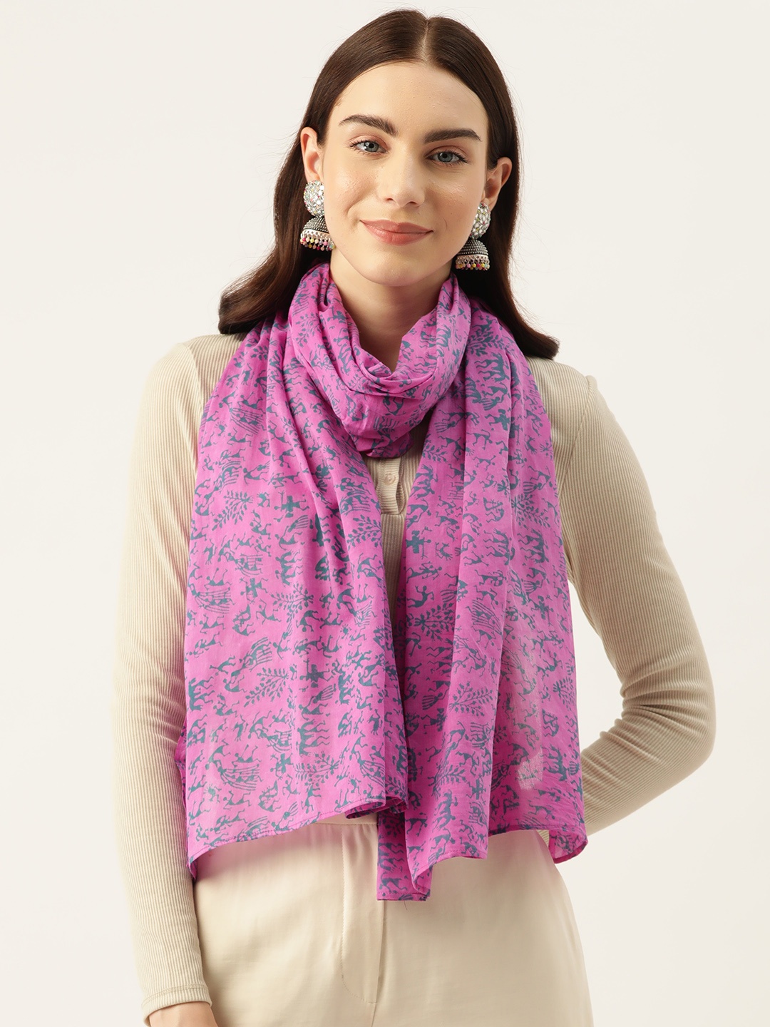 

ArtEastri Abstract Printed Pure Cotton Stole, Pink