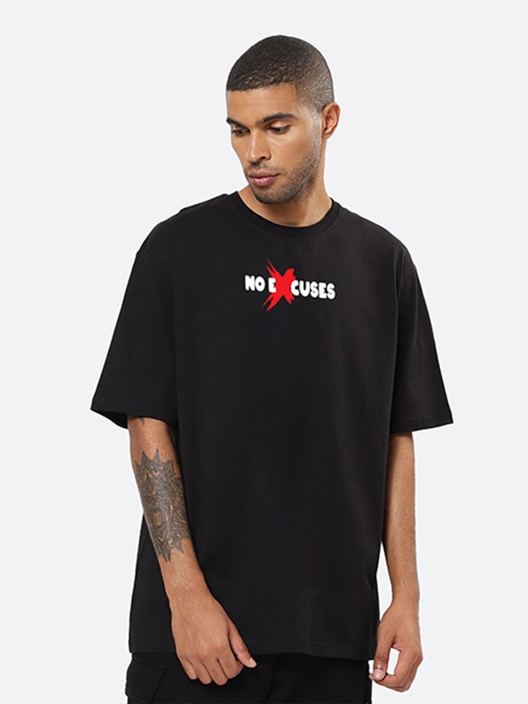 

Mad Over Print Typography Printed Cotton Oversized T-shirt, Black