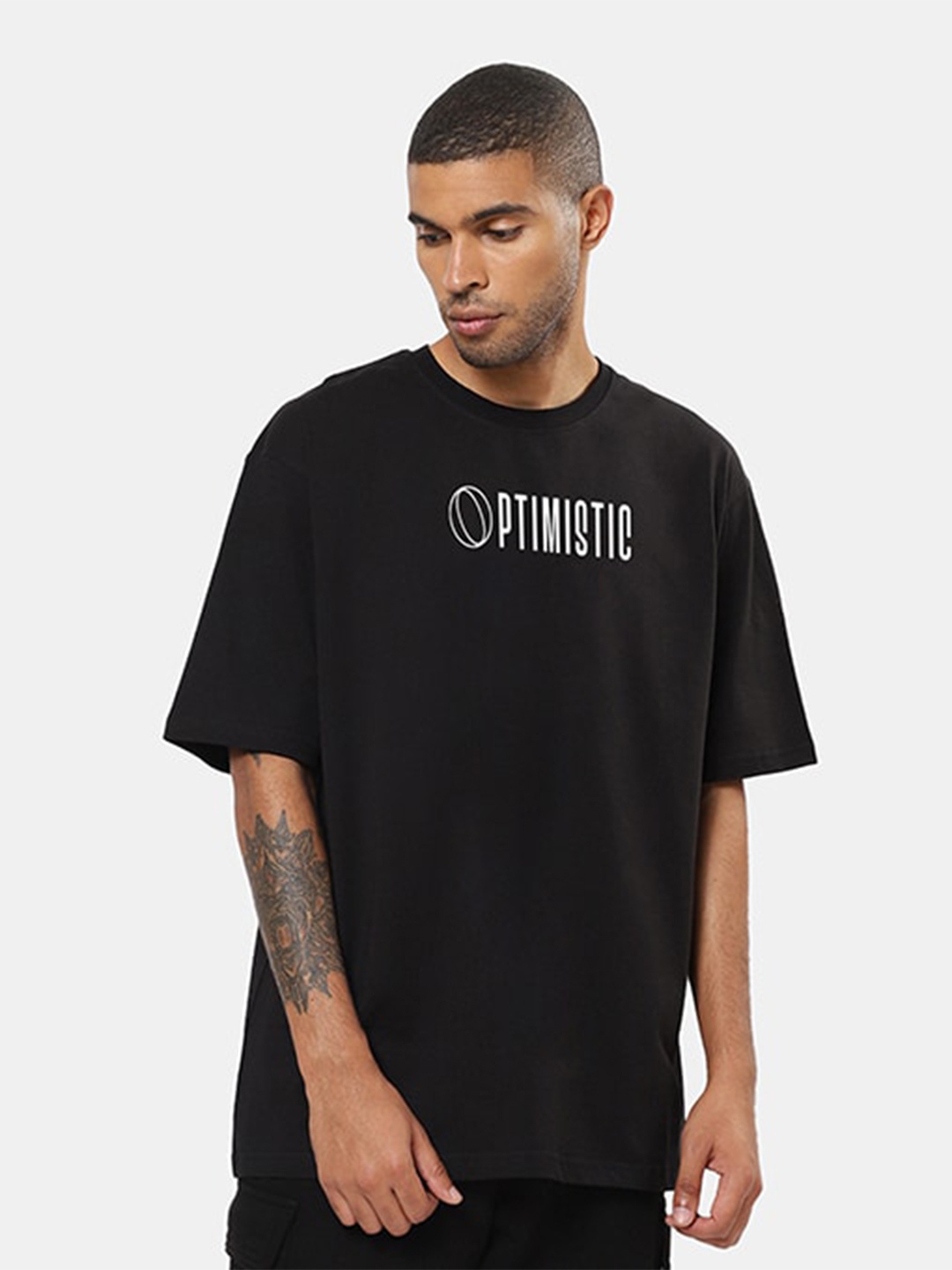 

Mad Over Print Typography Printed Oversized Cotton T-shirt, Black