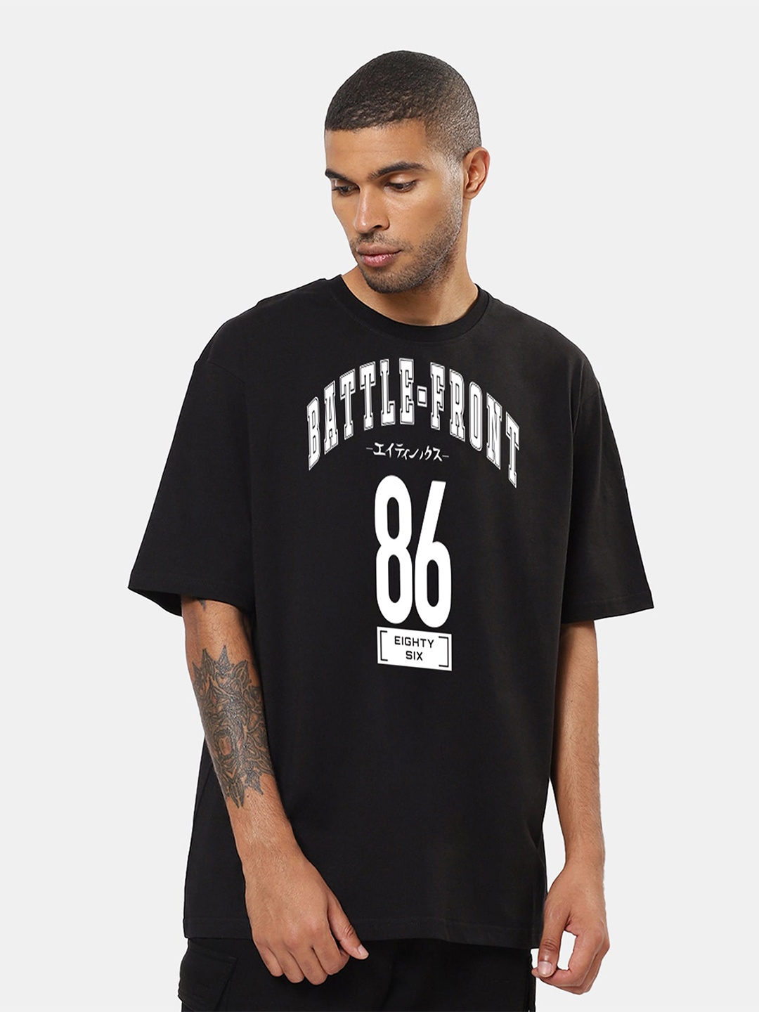 

Mad Over Print Typography Printed Cotton T-shirt, Black