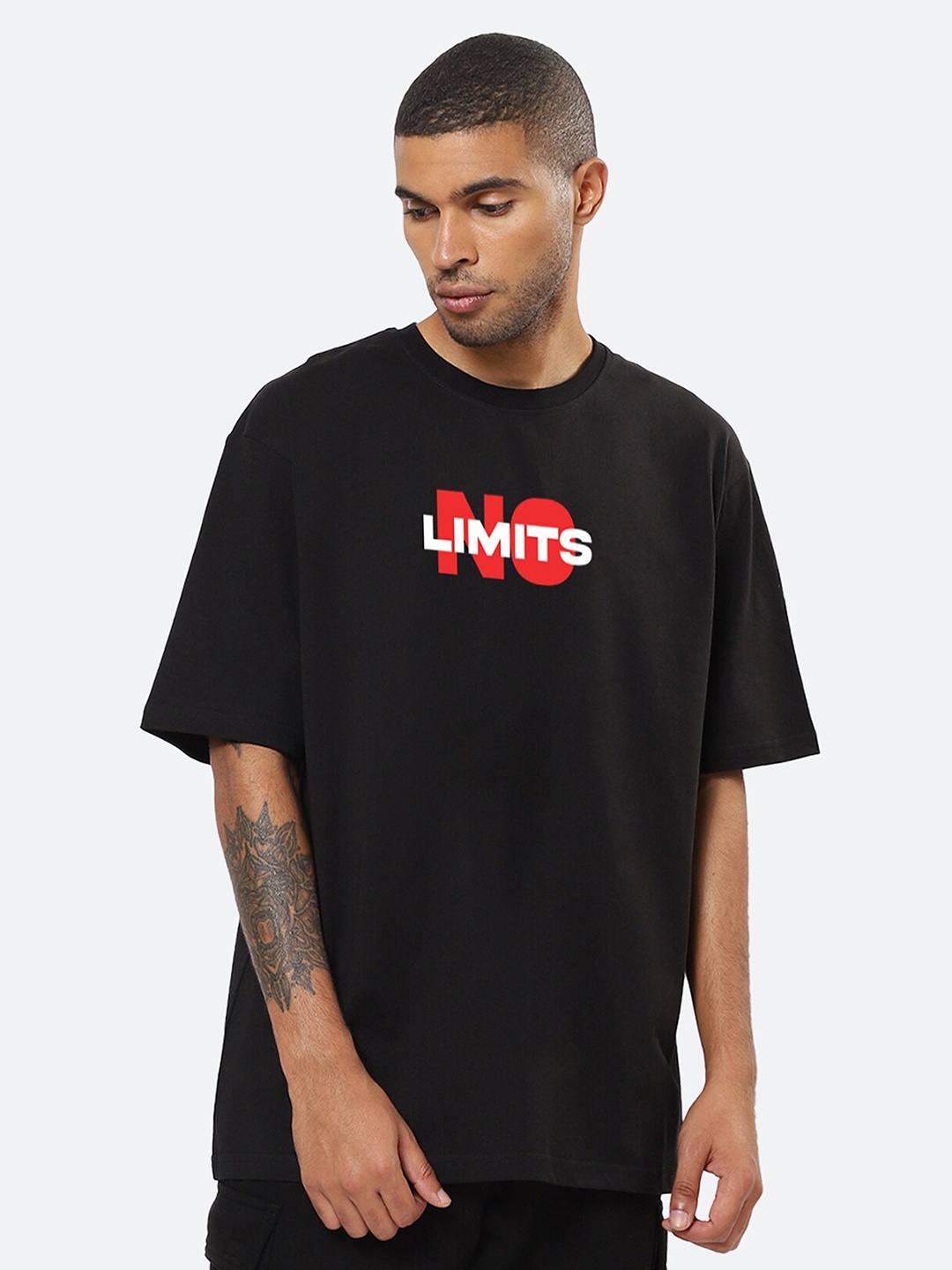 

Mad Over Print Typography Printed Oversized Cotton T-Shirt, Black