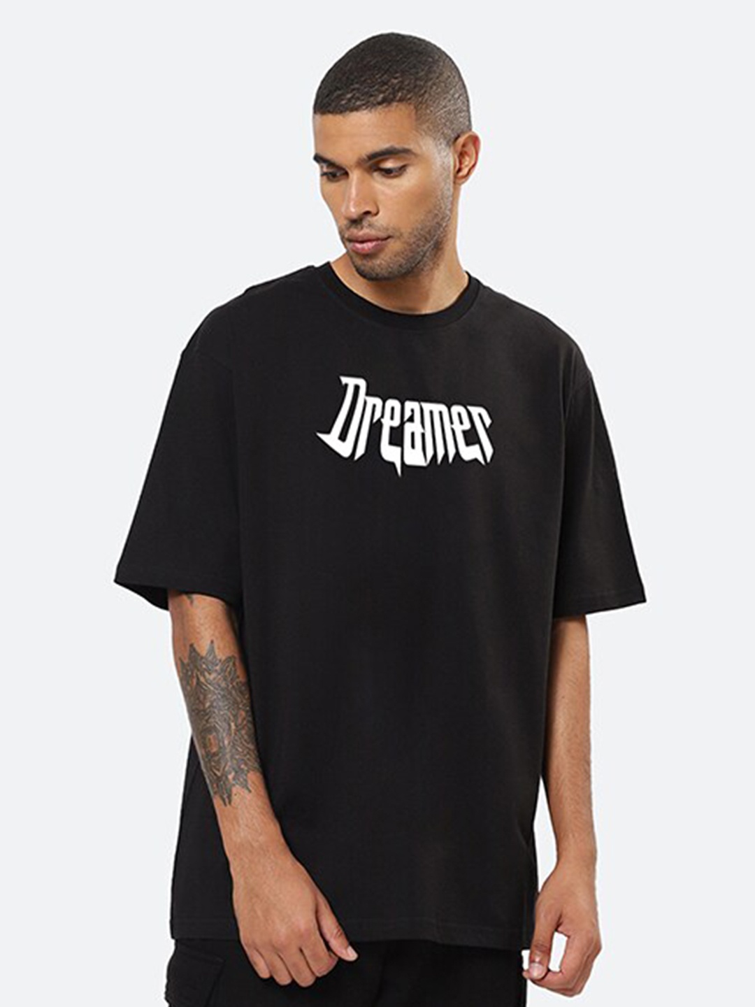 

Mad Over Print Typography Printed Oversized Cotton T-Shirt, Black