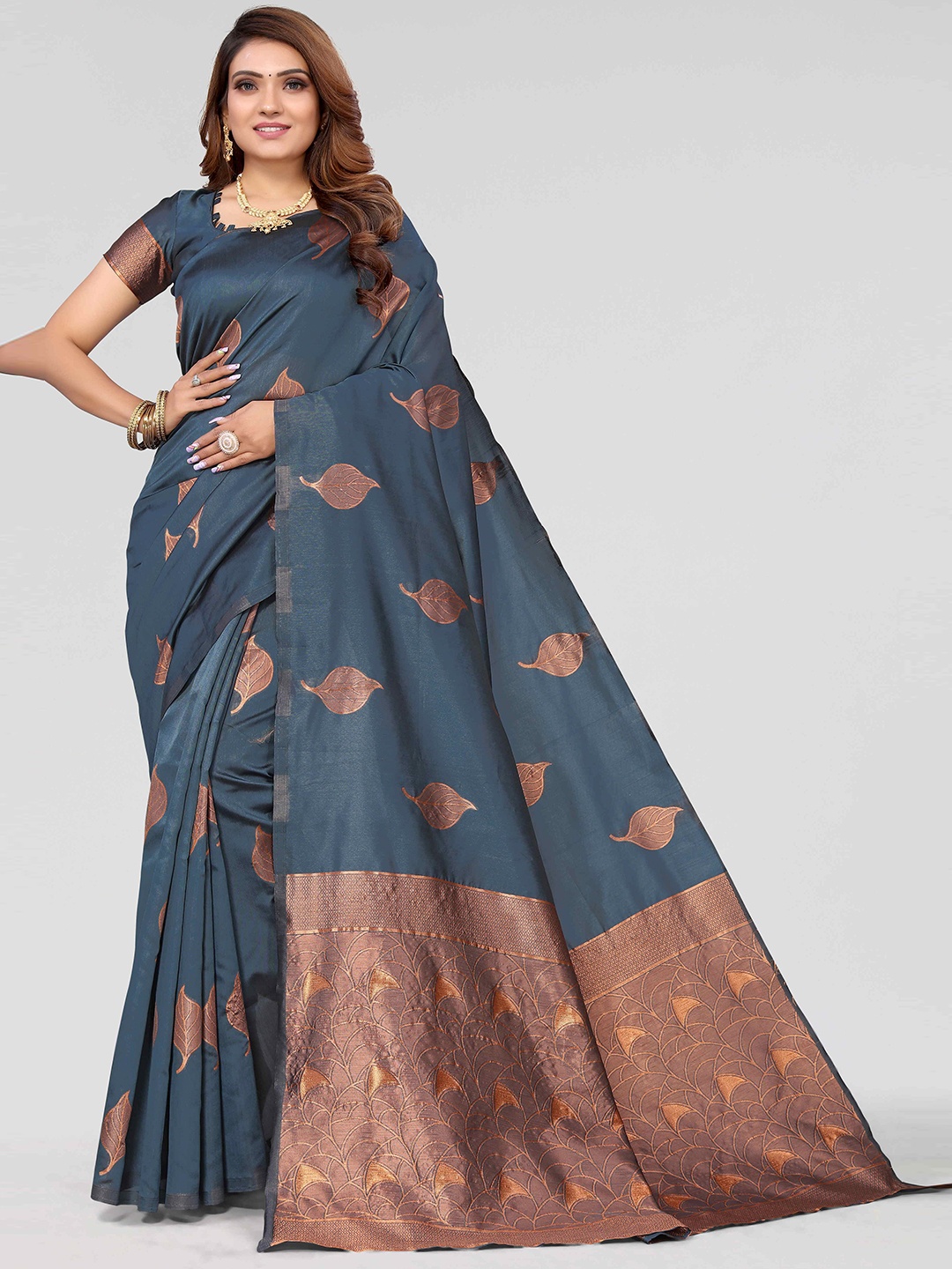 

MAGMINA Woven Design Zari Pure Silk Banarasi Saree, Blue