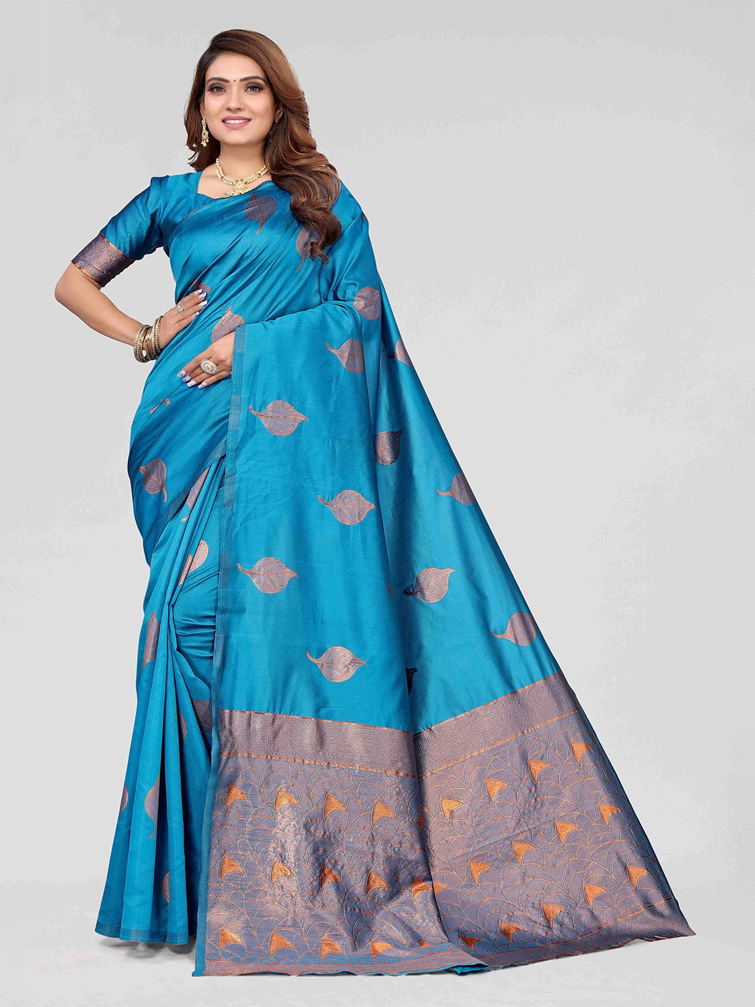 

MAGMINA Woven Design Zari Pure Silk Banarasi Saree, Blue