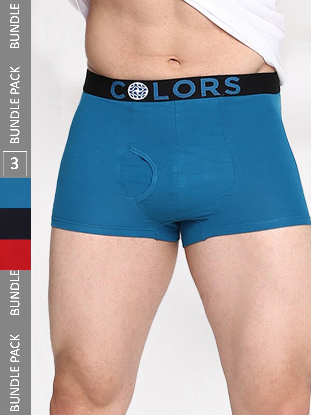 

COLORS by Rupa Frontline Pack Of 3 Cotton Mid-Rise Trunks CR_TRK_102_Red/N.Blu_P3_95