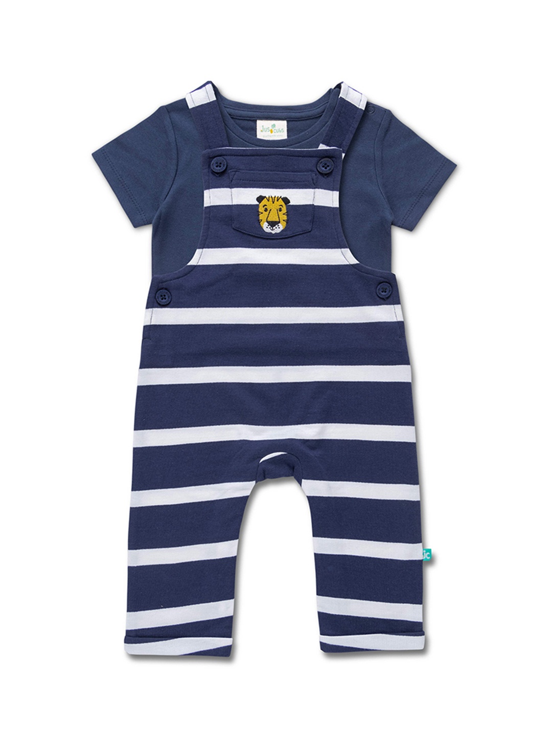 

JusCubs Boys Striped Printed Cotton Dungaree With T-Shirt, Navy blue