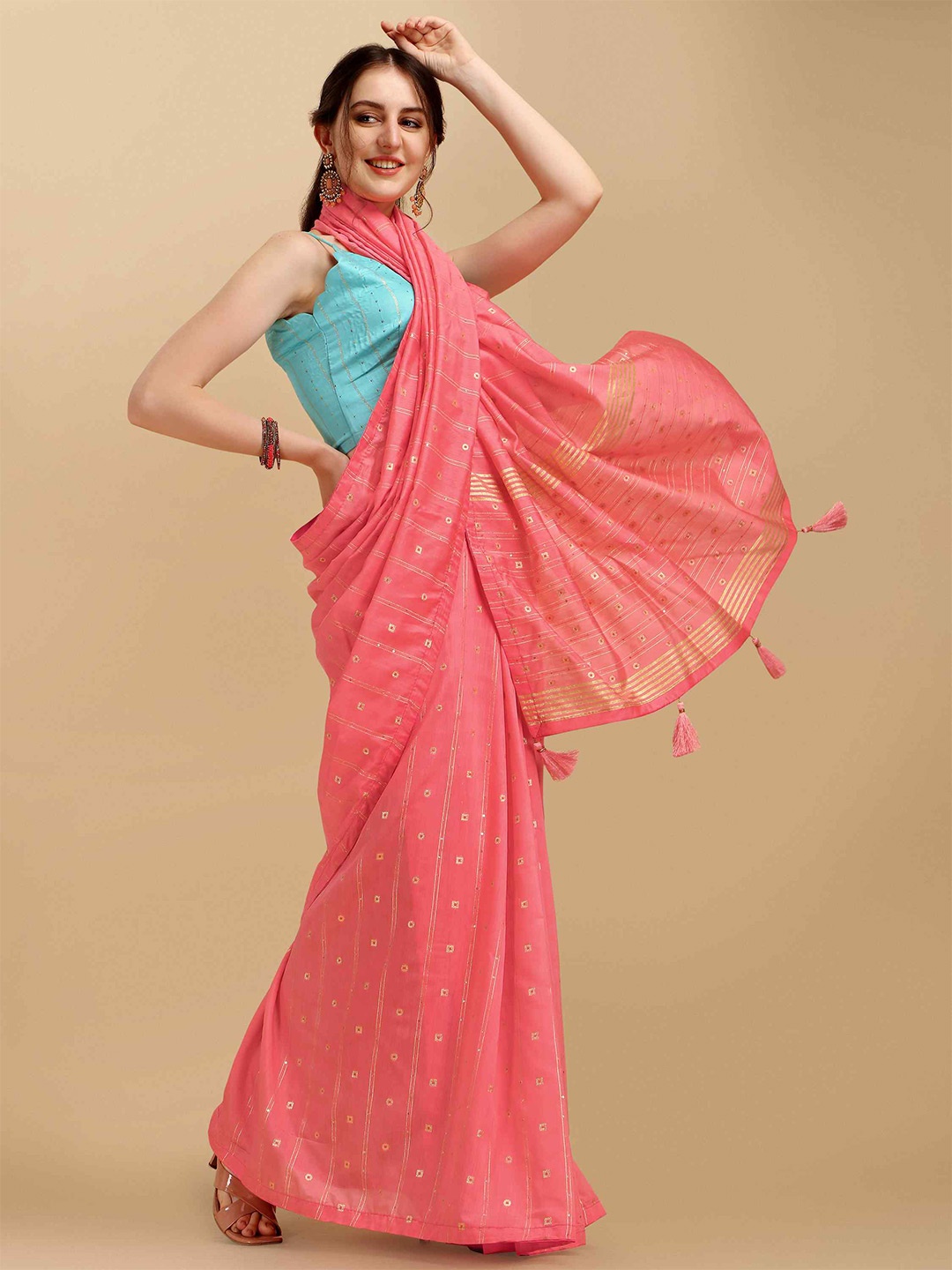 

elora Ethnic Woven Design Zari Bhagalpuri Saree, Pink