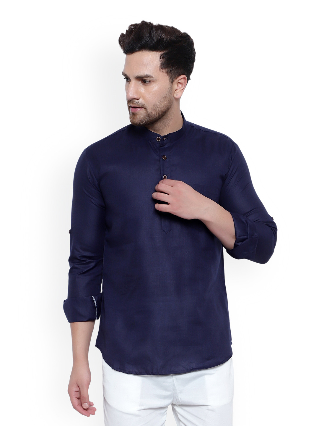 

ONNIX Mandarin Collar Straight Kurta, Navy blue