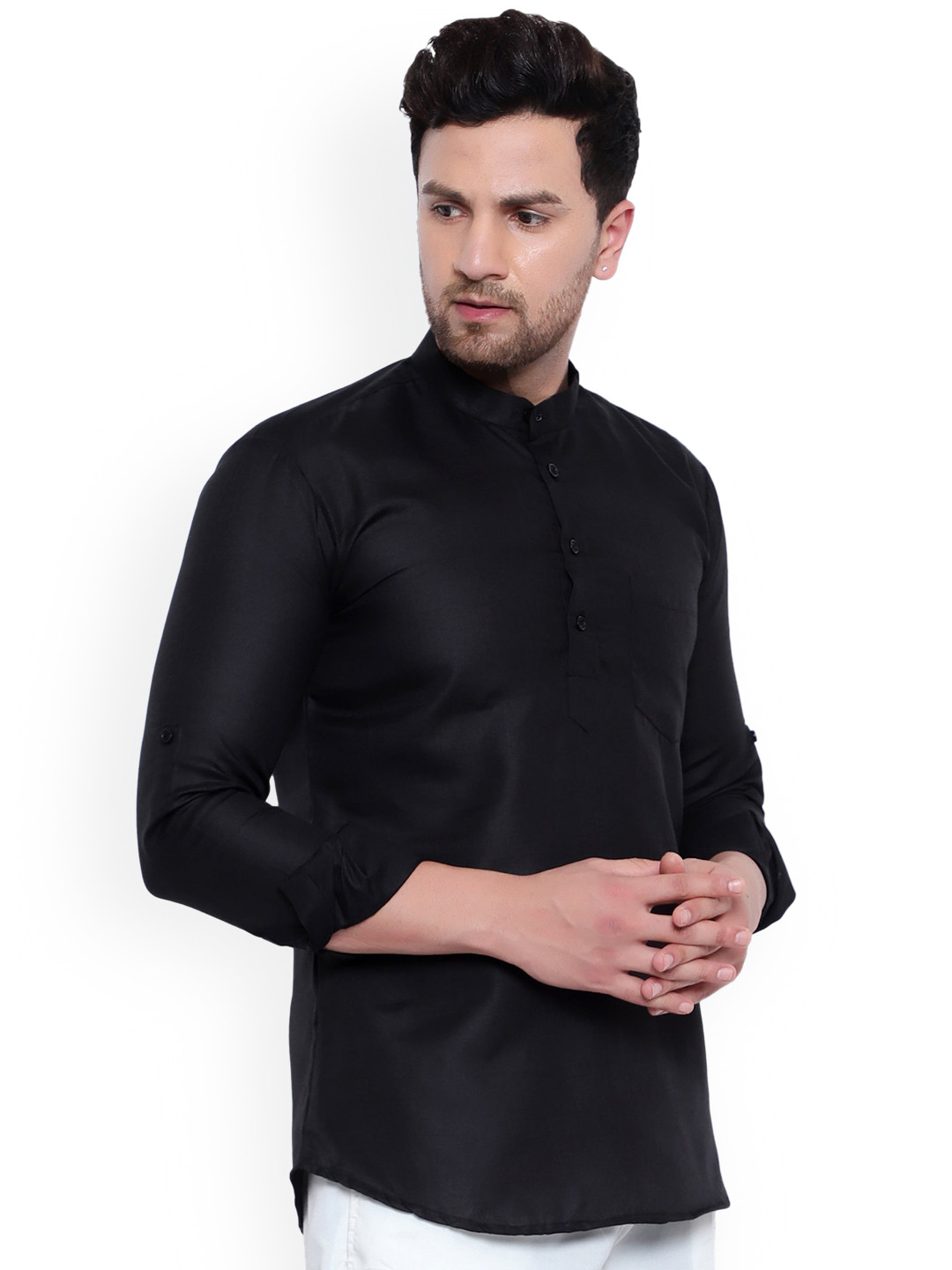 

ONNIX Mandarin Collar Straight Kurta, Black