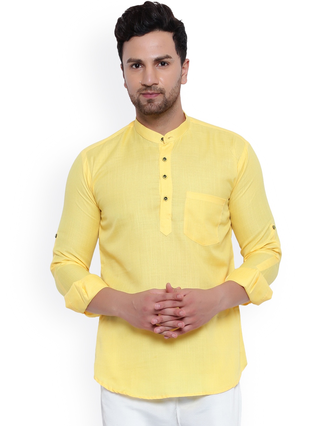 

ONNIX Mandarin Collar Straight Kurta, Yellow