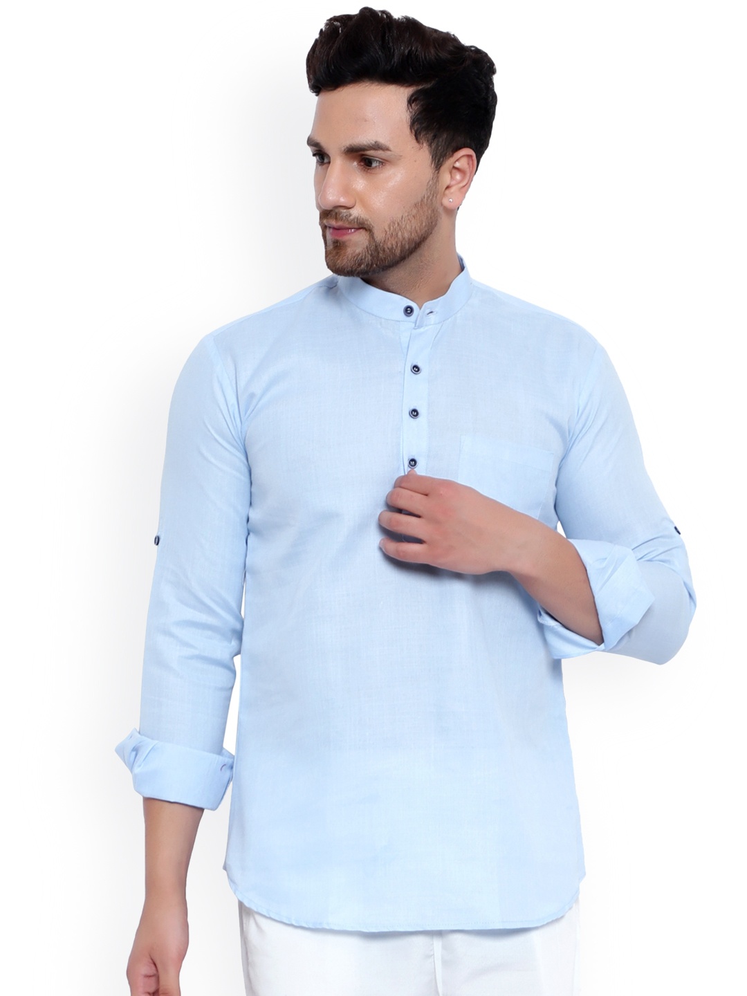 

ONNIX Mandarin Collar Straight Kurta, Turquoise blue