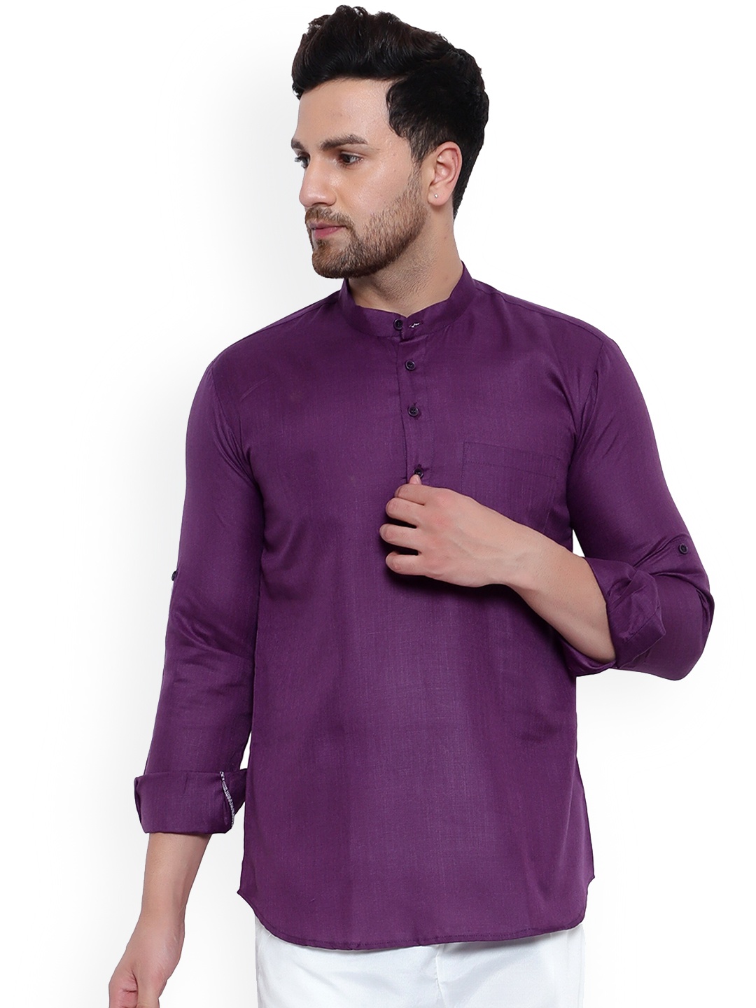 

ONNIX Mandarin Collar Straight Kurta, Purple