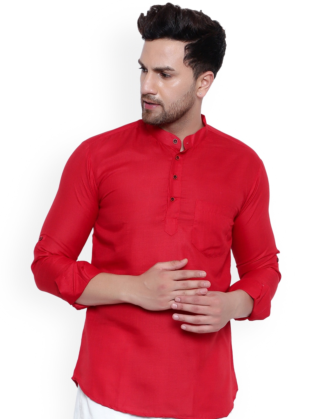 

ONNIX Mandarin Collar Straight Kurta, Red
