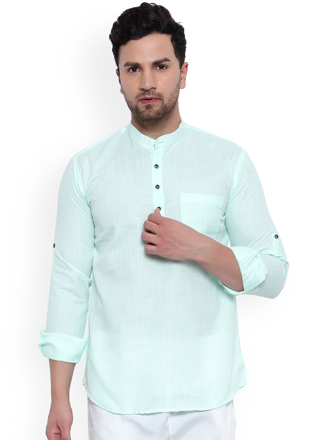 

ONNIX Mandarin Collar Straight Kurta, Sea green