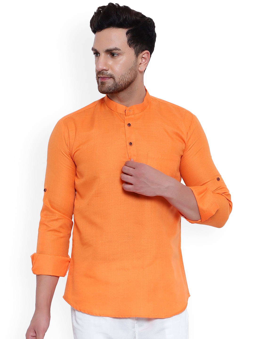 

ONNIX Mandarin Collar Straight Kurta, Orange