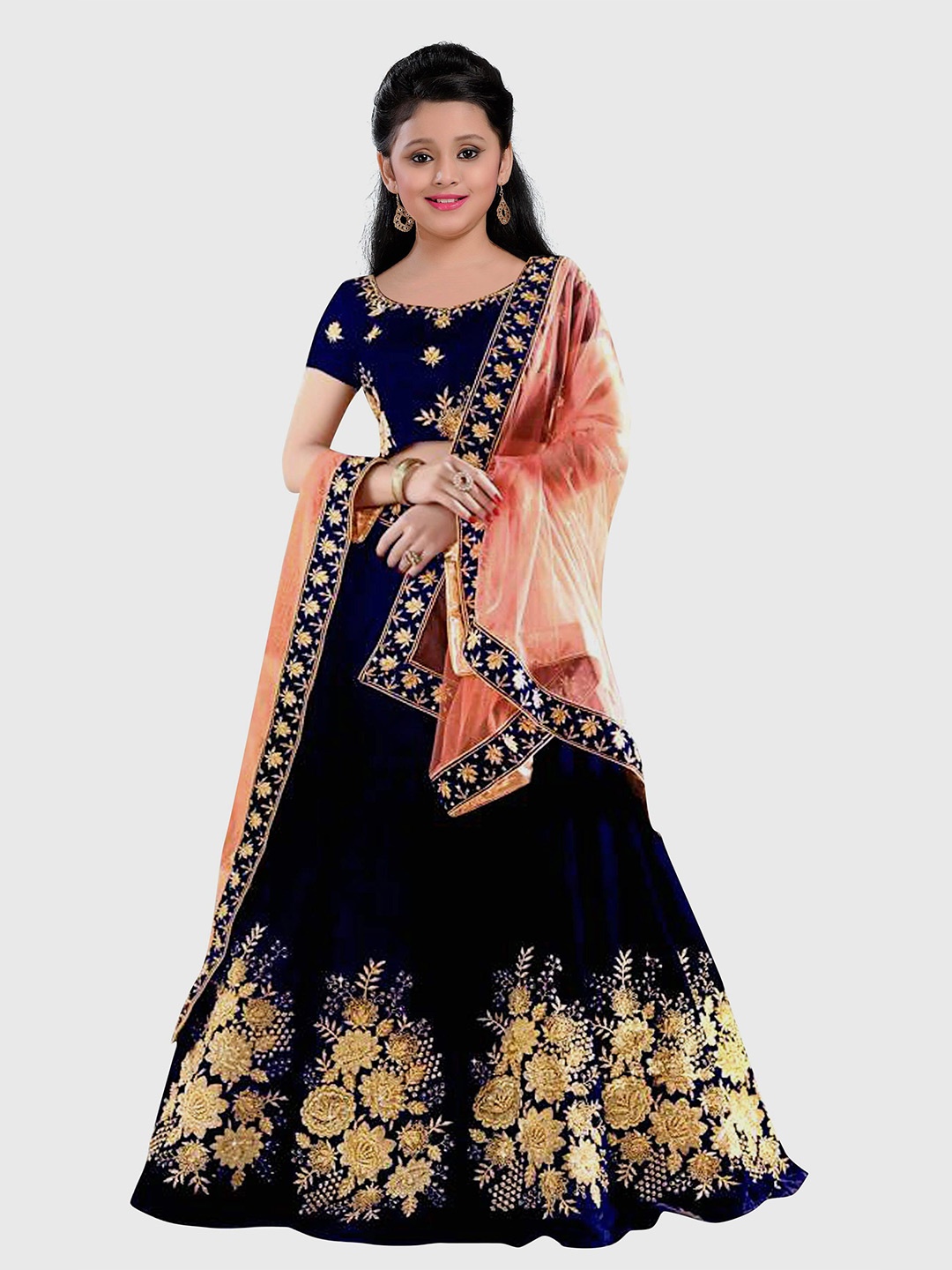 

WTWC FAB Girls Embroidered Semi-Stitched Lehenga & Unstitched Blouse With Dupatta, Blue