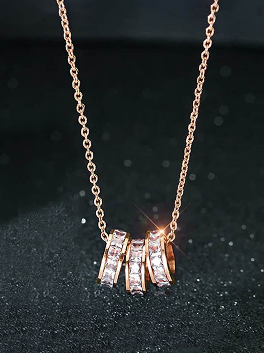 

Jewels Galaxy Rose Gold-Plated CZ-Studded & Loops-Charm Pendant With Chain