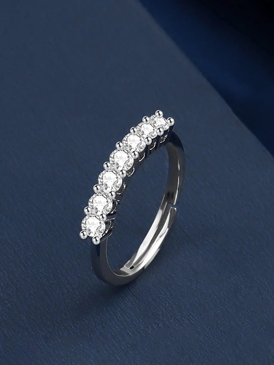 

Jewels Galaxy Silver-Plated Stone-Studded Adjustable Ring