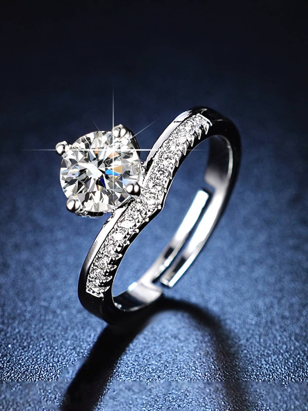 

Jewels Galaxy Silver-Plated & AD-Studded Adjustable Finger Ring