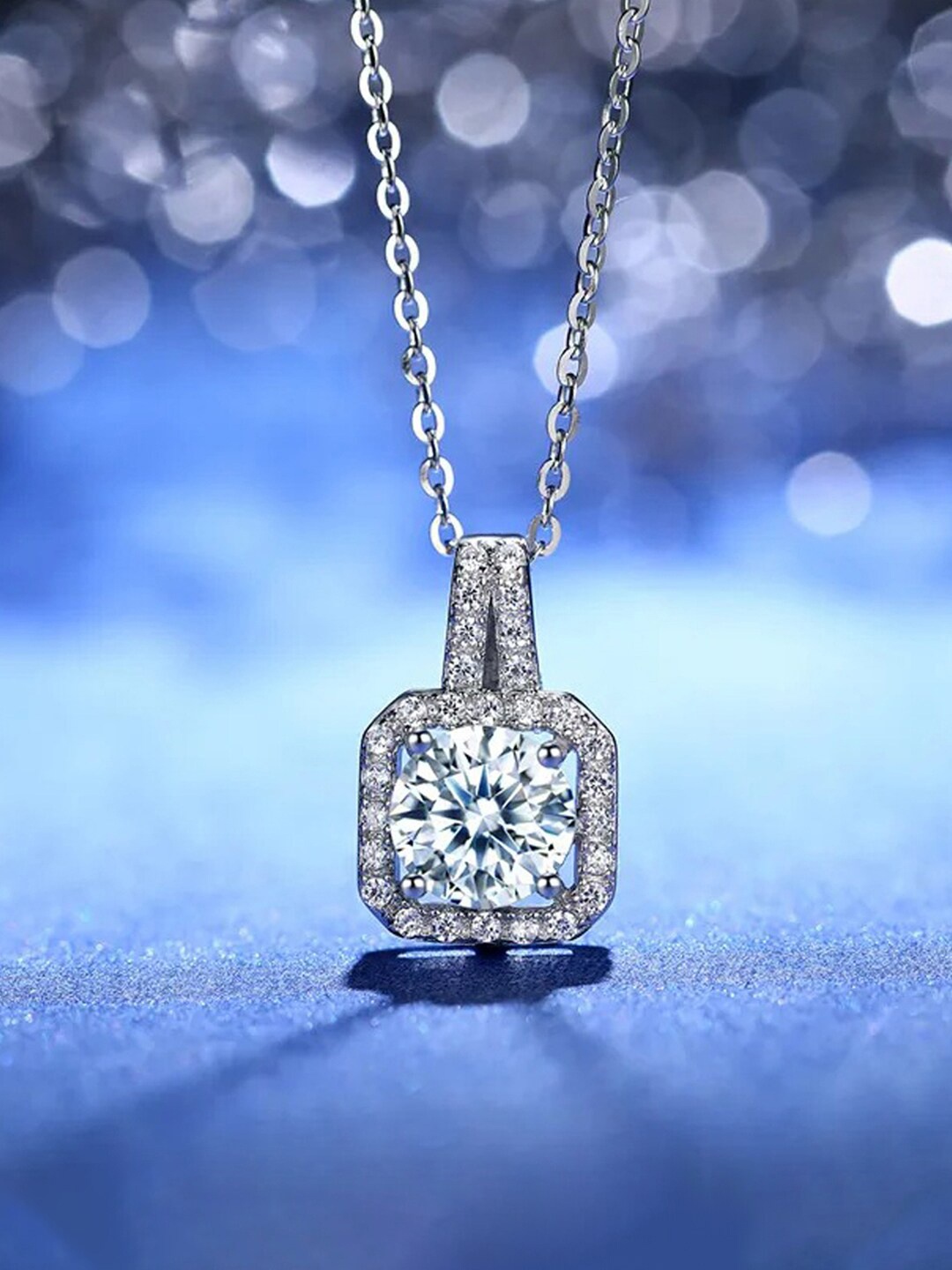 

Jewels Galaxy Silver-Plated CZ-Studded Square Pendant